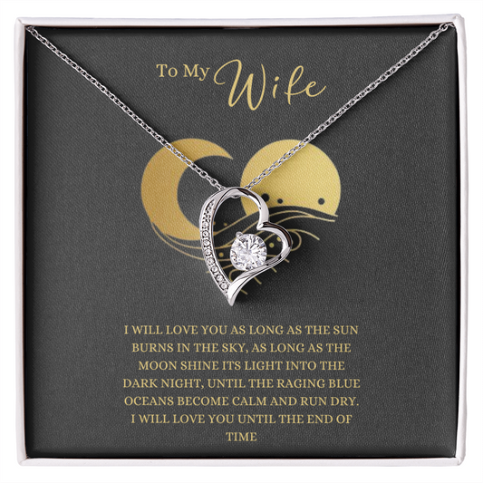 Gift for Wife Forever Love Necklace with heart pendant and sparkling stone in gift box