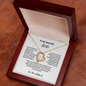 Gold heart pendant necklace in wooden box with gift for wife message inside from ShineOn Fulfillment