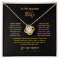 Gold necklace with a sparkling pendant gift for wife in a black box with a romantic love message