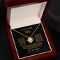 Gold necklace with heart-shaped pendant in a wooden gift box with message for wife gift for wife
