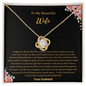 Gold gift for wife Love Knot Necklace with cubic zirconia stones in a decorative box from ShineOn Fulfillment