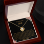Gift for wife Love Knot Necklace in gold with sparkling centerpiece in a polished wooden gift box