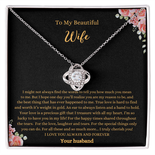 gift for wife Love Knot Necklace with sparkling stones in elegant presentation box by ShineOn Fulfillment