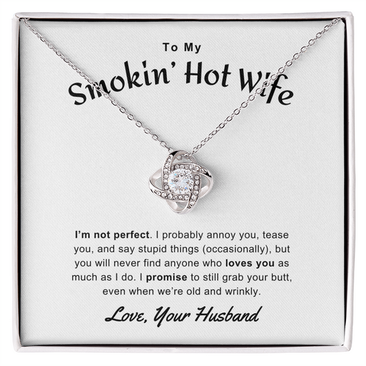 Gift for Wife Love Knot Necklace with sparkling crystals on silver chain in gift box from ShineOn Fulfillment