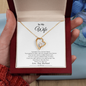 Gift for Wife Necklace with gold heart pendant and personalized romantic message in red velvet box