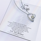 Gift for Wife Necklace heart-shaped silver pendant with a sparkling stone on a ShineOn Fulfillment card