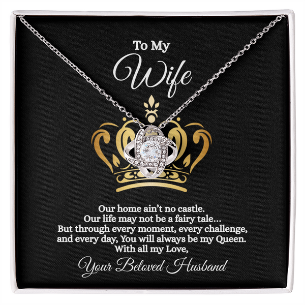 Gift for Wife Necklace with sparkling heart pendant in a black box with romantic message