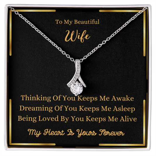 Gift for Wife necklace with silver chain and sparkling pendant in a black and gold message box