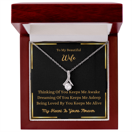 Gift for Wife necklace with silver chain and heart pendant in a wooden box with romantic message
