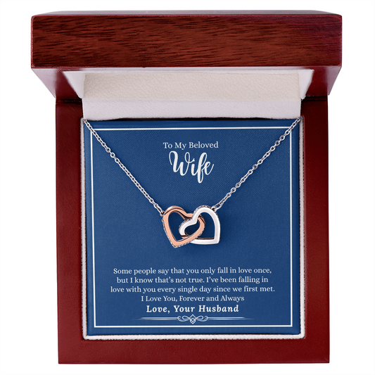 Gift for Wife Necklace with interlocking heart pendants in a wooden box from ShineOn Fulfillment