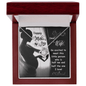 Gift for wife Necklace in silver with heart-shaped pendant displayed in a wooden box with Mother's Day message