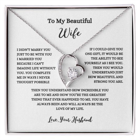 Heart-shaped necklace with sparkling stone gift for wife by ShineOn Fulfillment with romantic message
