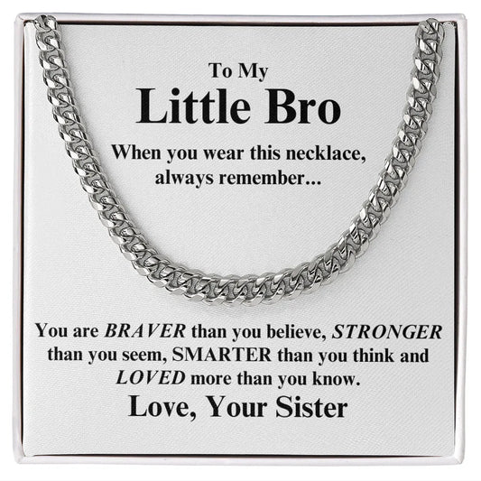 Silver chain necklace gift for your brother with inspirational message from sister in ShineOn Fulfillment box