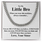 Silver chain necklace gift for your brother with inspirational message from sister in ShineOn Fulfillment box