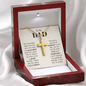 Gold cross necklace in wooden box with card message gift idea for a dad from Someone Said Gift
