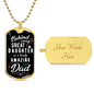Gold dog tag necklace with heartfelt daughter message and customizable back gift idea for a dad