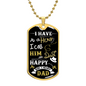 Gold edge dog tag necklace with I have a hero I call him Dad birthday design gift idea for a dad