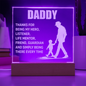 Acrylic illuminated plaque with sentimental message and silhouette of father and child gift idea for a dad