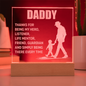 Acrylic plaque with engraved message and silhouette of father and child gift idea for a dad