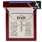 Silver cross necklace with personalized engraving and gift idea for a dad in a wooden gift box