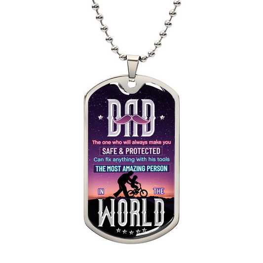 Dog tag necklace gift idea for a dad with protective and amazing dad design by Someone Said Gift