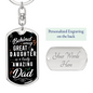 Personalized dog tag necklace keychain with gift idea for a dad engraved black front and customizable silver back