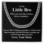 Silver chain necklace on a gift card with inspirational message for brother gift from sister