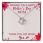 Silver love knot pendant necklace with crystals in Mothers Day gift box thank you for being love knot necklace