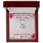 ShineOn silver love knot necklace in wooden gift box with Mothers Day card thank you for being love knot necklace