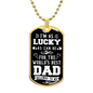 Gold dog tag necklace with black and white World's Best Dad design gift idea for a dad