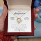 Gift for Girlfriend Forever Necklace with gold heart pendant and central diamond in a red velvet box