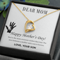 Gold heart-shaped Gift for Mom Necklace with sparkling stones in a Dear Mom gift box