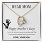 Gift for Mom Necklace featuring gold heart pendant with crystal in decorative gift box