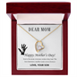 Gift for Mom Necklace in gold heart design with clear stone presented in red wooden box