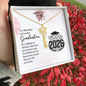 Graduation Cap Name Necklace in gold with Class of 2026 design and inspirational message gift box