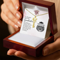 Someone Said Gift Graduation Cap Name Necklace in gold displayed in a wooden gift box with congratulatory card