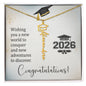 Gold Graduation Cap Name Necklace with Alexander pendant displayed in a congratulatory gift box for Class of 2026
