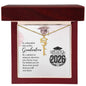 Gold Graduation Cap Name Necklace with personalized name pendant displayed in a red gift box