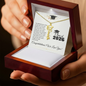Graduation Cap Name Necklace in gold displayed in a wooden gift box with congratulatory message for class of 2026