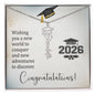 Graduation Cap Name Necklace with 2026 class design and congratulatory message in gift box