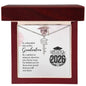 Graduation Cap Name Necklace in silver with custom name pendant displayed in a red gift box