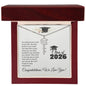 Graduation Cap Name Necklace by Someone Said Gift in silver with custom name pendant displayed in wooden gift box