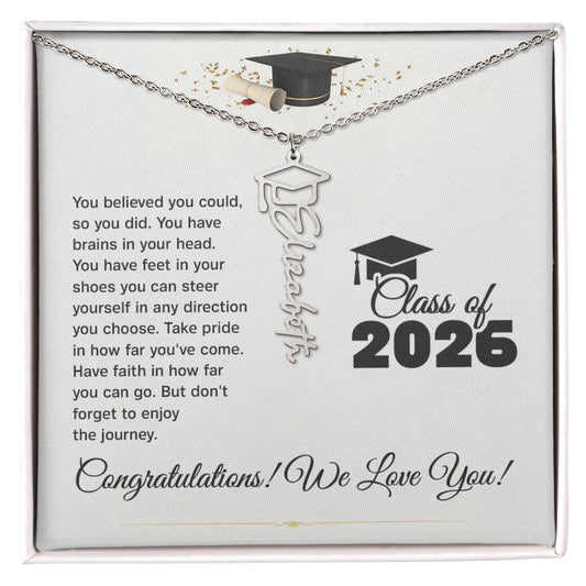 Graduation Cap Name Necklace by Someone Said Gift with inspirational Class of 2026 message in gift box