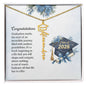 Graduation Cap Necklace with the name Alexis in gold on a congratulatory card from Someone Said Gift