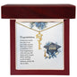 Graduation Cap Necklace with the name Michael in gold displayed in a gift box with congratulatory message