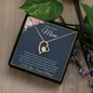 Gold heart pendant necklace with crystal accents and center gem in gift box on message card to my amazing mom necklace