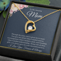 Gold heart pendant necklace in gift box with floral card and message to my amazing mom necklace