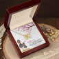 Personalized Interlocking Hearts Necklace for Mom gold heart pendant on chain in wooden gift box with Mothers Day card