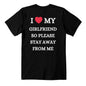 Black I Love My Girlfriend T Shirt with white and red text message on back by ShineOn Fulfillment