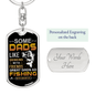 Dog tag keychain with fishing design and personalized engraving gift idea for a dad